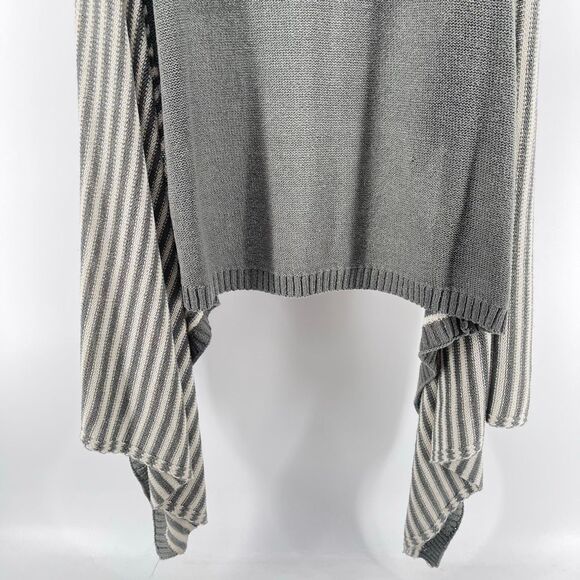 BCBGMaxazria Gray White Striped Sleeveless Open Front High Low Duster Cardigan - Picture 13 of 15